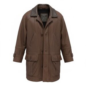 Vintage Men's Cortefiel Brown Field Leather Coat Wool Lined